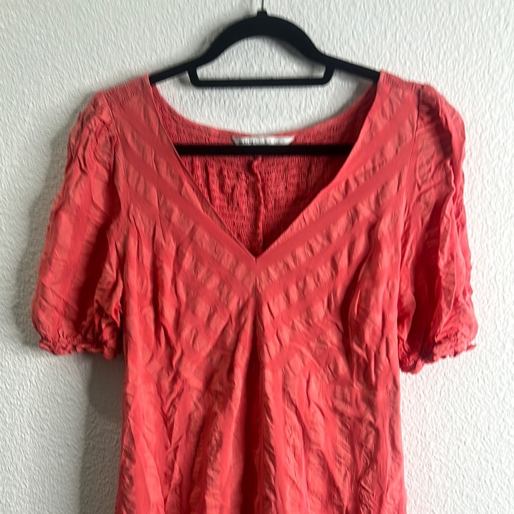 Nines by hutch coral pink stripes midi dress size small vneck smocked back - Picture 4 of 10